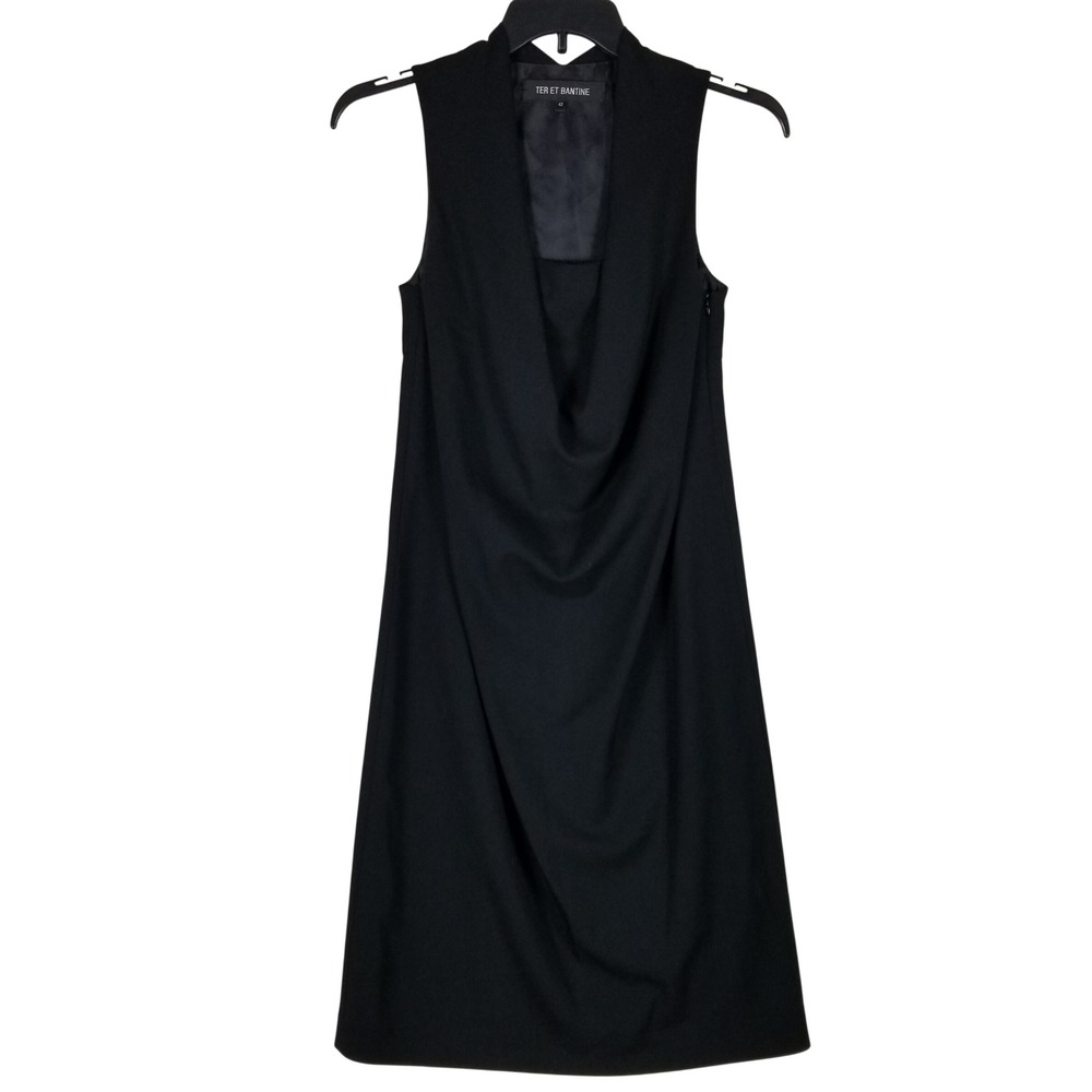 Ter Et Bantine Shift Dress Womens 42 Black Virgin Wool Cowl Neck S111211 05